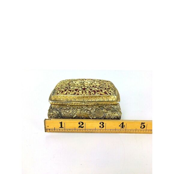 Vintage Sankyo Gold Filigree Musical Jewelry Open Work Trinket Box Made in Japan - Picture 11 of 11